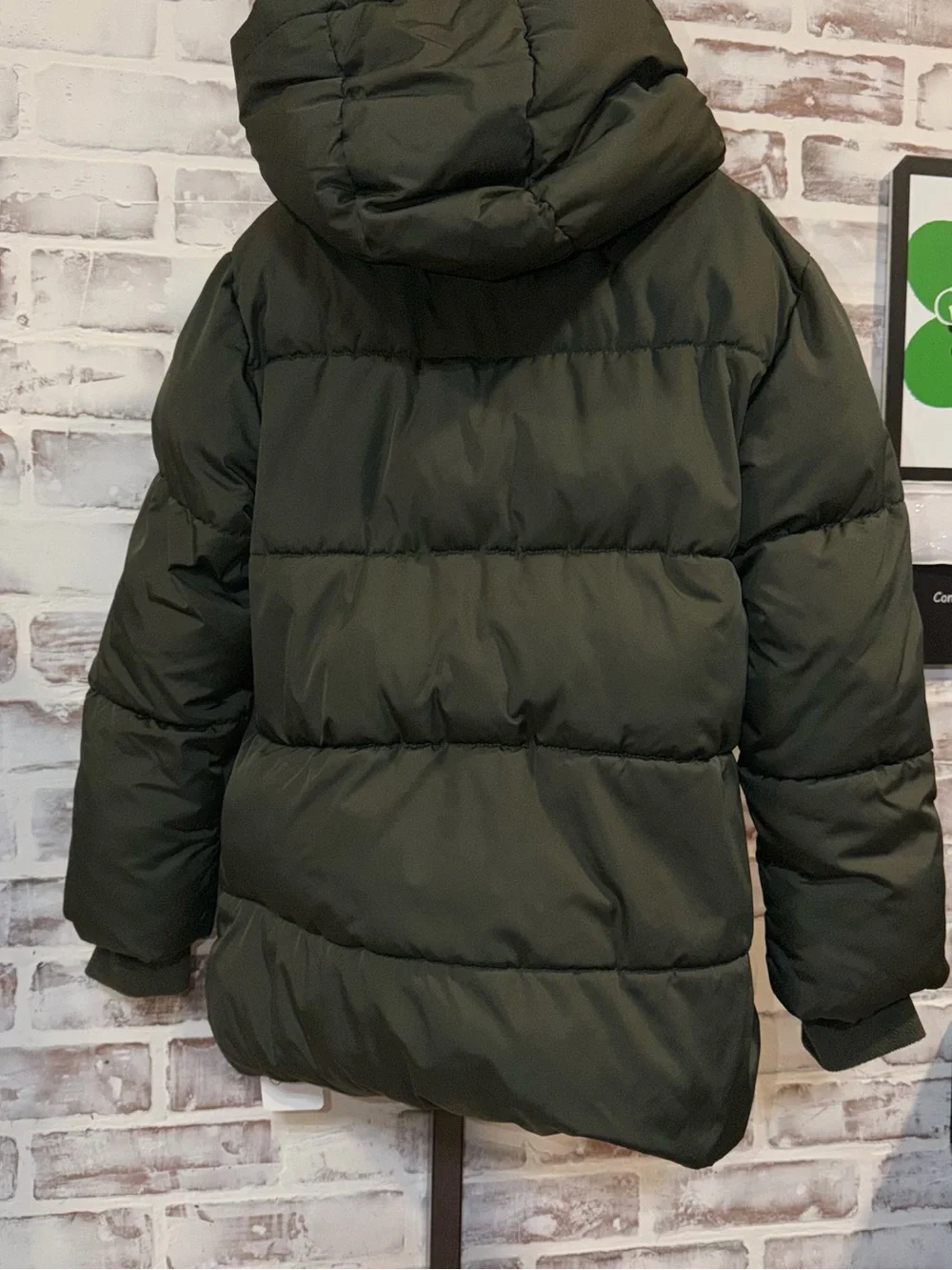 Kids Hooded Puffer winter Coat - Olive Green youth medium